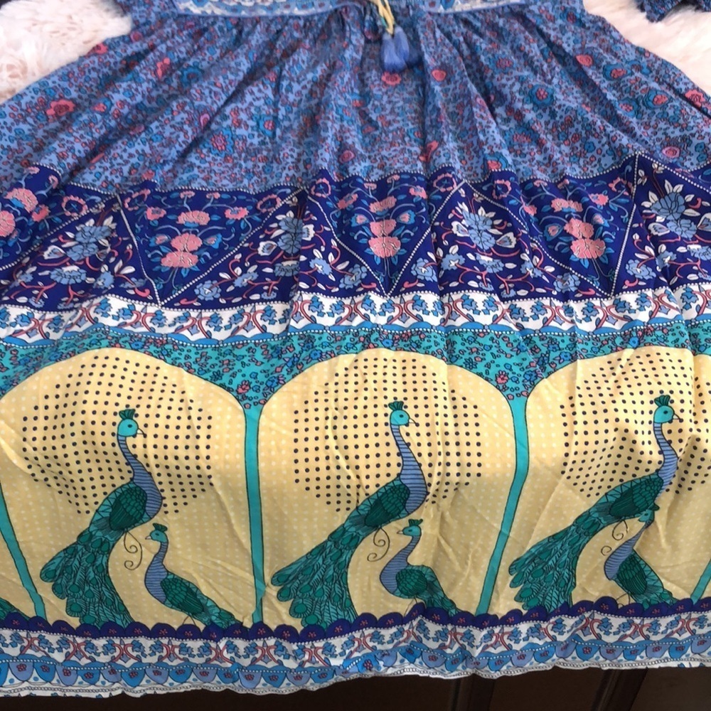 R.Y Iposha Women's Long Sleeve Floral Print Retro V Neck Tassel Bohemian Size 2 - Picture 10 of 11